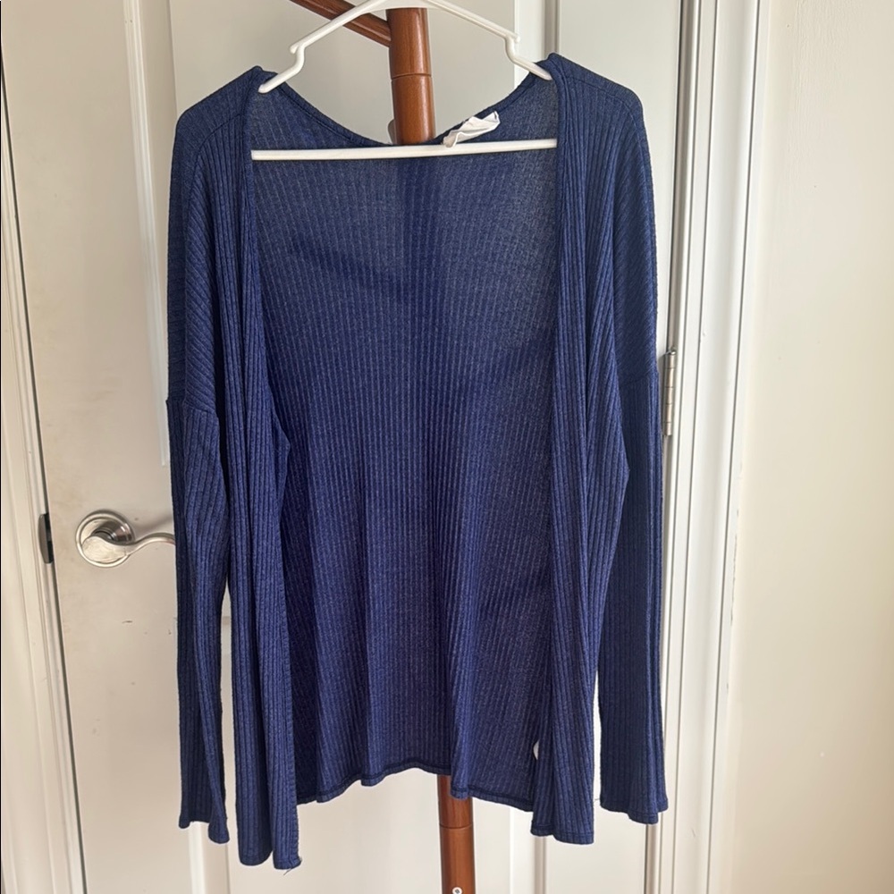 Blue Ribbed Open Cardigan